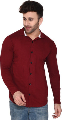 GEUM Men Solid Casual Maroon Shirt