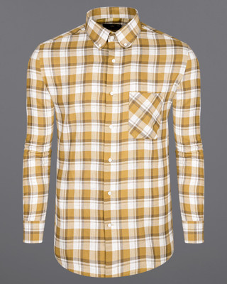 french crown Men Checkered Casual Brown Shirt