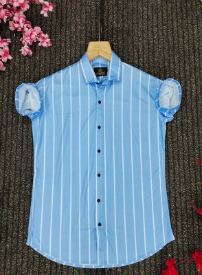 ANITA FASHION Men Striped Casual Light Blue Shirt