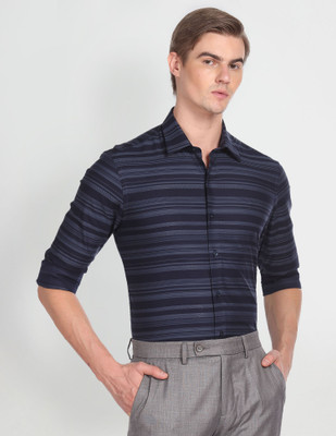 Arrow Newyork Men Striped Formal Blue Shirt