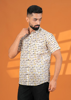 JAHIDA COMFORT WITH STYLE Men Printed Casual White Shirt