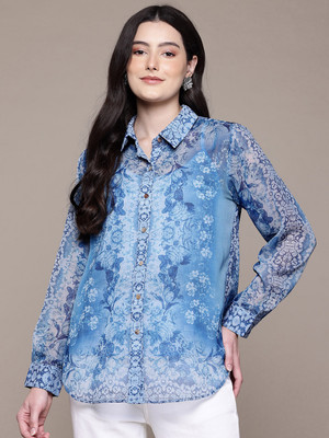 aarke Ritu Kumar Women Printed Casual Blue Shirt