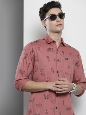 The Indian Garage Co. Men Printed Casual Pink Shirt