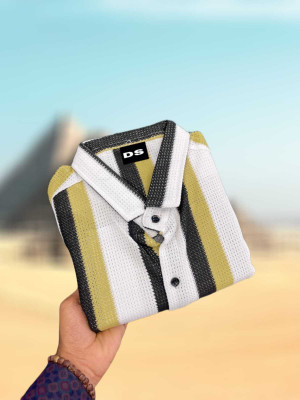 Mahira Enterprise Men Self Design Formal Yellow Shirt