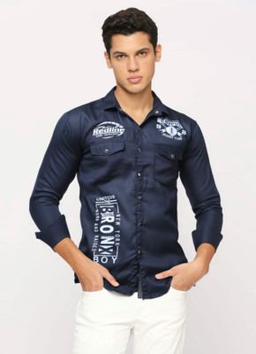 PP PRODUCTIONS Men Printed Casual Dark Blue Shirt