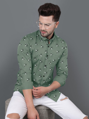 SHUBHFLAX Men Printed Casual Green Shirt