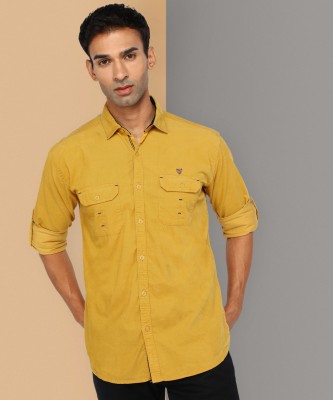 KUONS AVENUE Men Solid Casual Yellow Shirt