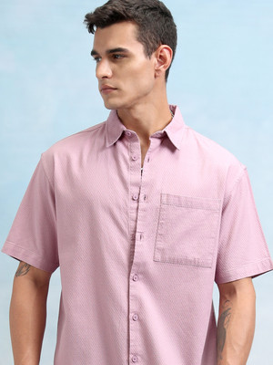 HIGHLANDER Men Self Design Casual Pink Shirt