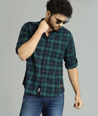 ARAAVIFASHION Men Checkered Casual Green, Dark Blue Shirt
