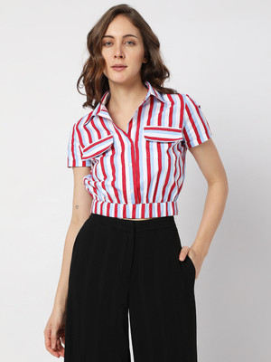 VERO MODA Women Striped Casual Red Shirt