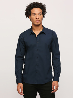 Pepe Jeans Men Solid Casual Dark Blue Shirt