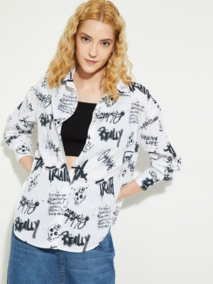 MAX Women Printed Casual White Shirt