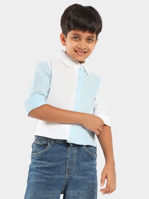 Lilpicks Boys Color Block Casual Light Blue, White Shirt