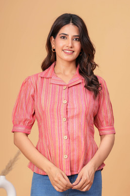 SAARSHE Women Striped Casual Multicolor Shirt