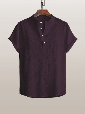 WUXI Men Solid Casual Purple Shirt