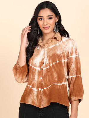 PinkTribe Women Dyed/Ombre Casual Orange Shirt
