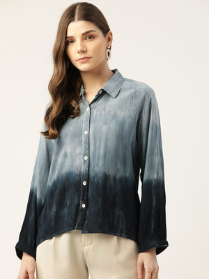 METRONAUT Women Dyed/Ombre Casual Black Shirt