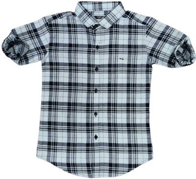 SKY PEARL Boys Checkered Casual White Shirt
