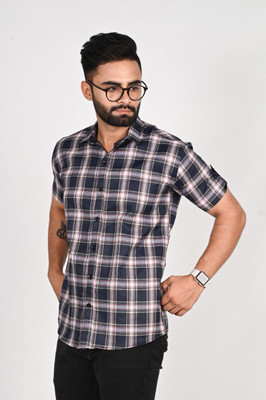 Dark Age Men Checkered Casual Dark Blue Shirt