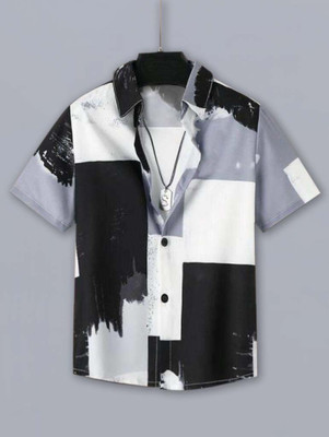 Pelican Hub Boys Color Block Casual White, Black, Grey Shirt