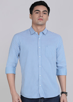 PETER ENGLAND Men Striped Casual Blue Shirt