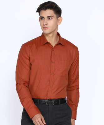 PARK AVENUE Men Checkered Formal Orange Shirt