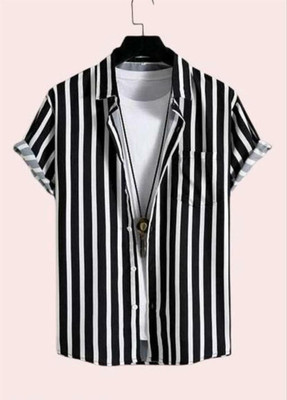 Bridon Creationn Men Striped Casual White, Black Shirt