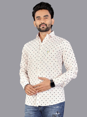 Stellalifestyle Men Printed Formal Orange Shirt