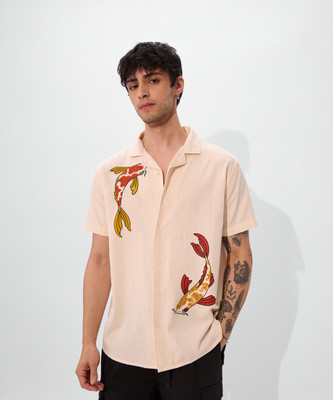 The Souled Store Men Printed Casual Beige Shirt