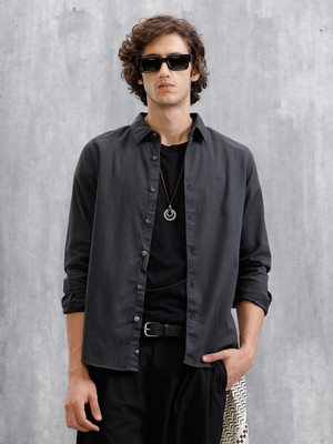 WROGN Men Solid Casual Black Shirt