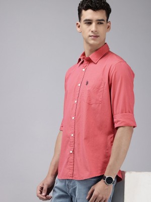 U.S. POLO ASSN. Men Solid Casual Pink Shirt