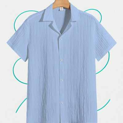 nitafashion Men Self Design Casual Light Blue Shirt