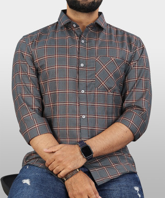 VeBNoR Men Checkered Formal Grey Shirt