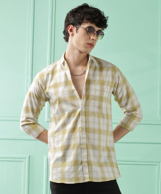 METRONAUT Men Checkered Casual Yellow Shirt