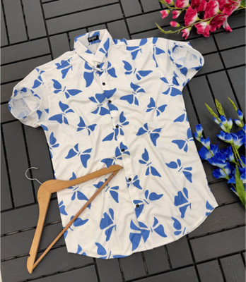 SHFASHION Men Printed Casual White Shirt