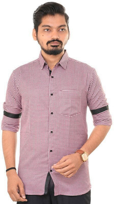 PUBHIZA Men Checkered Casual Maroon Shirt