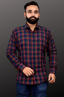 VK CREATTION Men Striped Casual Dark Blue, Red, Dark Green Shirt