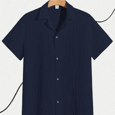 Look Trendy Men Self Design Casual Dark Blue Shirt