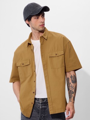 The Souled Store Men Solid Casual Yellow Shirt