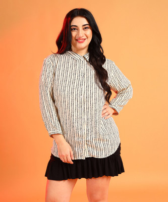Instafab Plus Women Printed Casual Beige Shirt