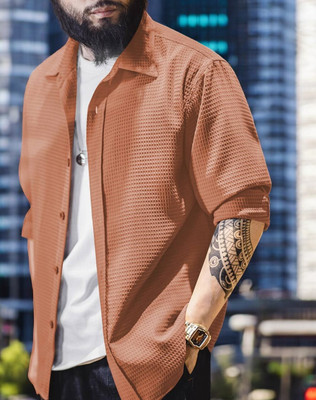 Kriyan Fab Men Self Design Casual Orange Shirt
