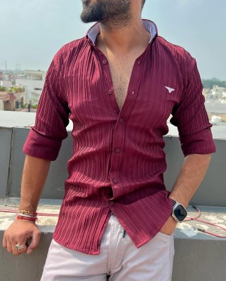 MAA UMA Men Self Design Casual Maroon Shirt