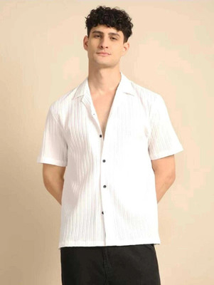 METRONAUT Men Self Design Casual White Shirt