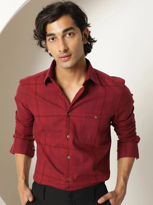 RARE RABBIT Men Checkered Casual Maroon Shirt