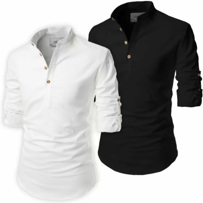 Hi Life Fashion Men Solid Formal Black Shirt(Pack of 2)