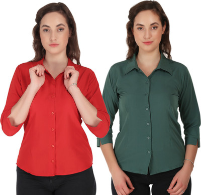 Giggles Women Solid Casual Multicolor, Maroon Shirt(Pack of 2)