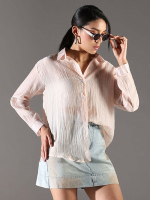 SHOWOFFFF Women Striped Casual Pink Shirt
