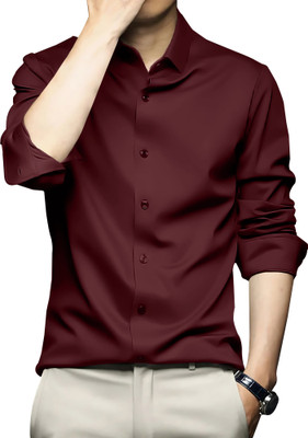 cvc Men Solid Formal Maroon Shirt