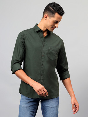 CANTABIL Men Self Design Casual Dark Green Shirt