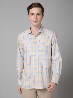 CANTABIL Men Checkered Casual Beige, Light Blue, White Shirt